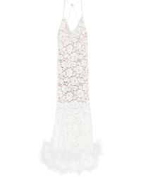 Self-Portrait - Feather-Trim Lace Midi Dress - Lyst