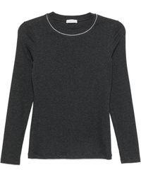 Peserico - Embellished-Neck Long-Sleeve T-Shirt - Lyst