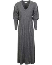 Brunello Cucinelli - Ribbed-Knit V-Neck Dress - Lyst