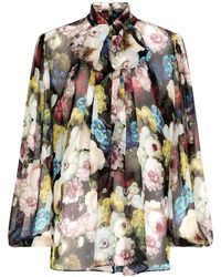 Dolce & Gabbana - Blouse fleurie à détail de foulard - Lyst