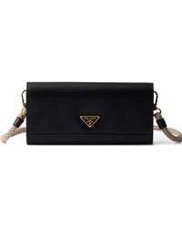 Prada - Leather Wallet With Shoulder Strap - Lyst