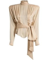 Balmain - Silk Chiffon Blouse With Padded-Shoulders And Tie - Lyst