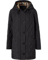 Burberry Diamond Quilted Thermoregulated Hooded Coat - Black