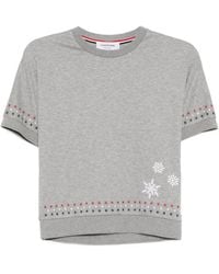 Thom Browne - Snowflake-Embroidered Cotton T-Shirt - Lyst