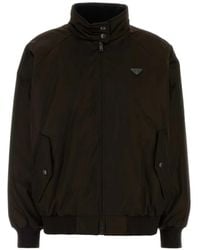 Prada - Re-Nylon Logo-Plaque Bomber Jacket - Lyst
