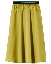 Plan C - Ausgestellter Citron Duchesse Midirock Mit Gestreiftem Bund - Lyst