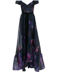 Marchesa notte Avondjurk Met Bloemenprint - Blauw