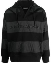 Emporio Armani - Logo-embroidered Striped Hoodie - Lyst