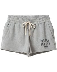 Miu Miu - Logo-print Cotton Track Shorts - Lyst