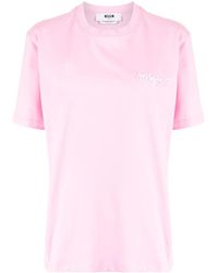 MSGM - Chest-Logo Crew Neck T-Shirt - Lyst