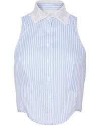 Fleur du Mal - Embroidered-Collar Striped Bib Top - Lyst
