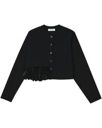 Enfold - Velvet-Panel Cropped Cardigan - Lyst