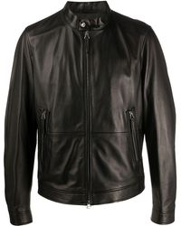 BOSS Zipped Leather Jacket - Black