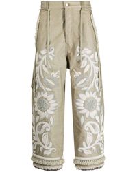 Craig Green - Floral-embroidered Cropped Trousers - Lyst