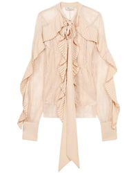 Blumarine - Floral-Lace Pleated-Flounce Shirt - Lyst