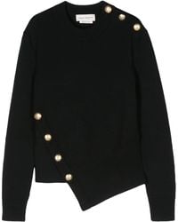 Alexander McQueen - Asymmetric Wool Sweater With Gold Buttons - Lyst