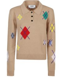 MSGM - Diamond-Pattern Polo Top - Lyst
