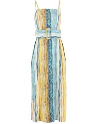 Rosie Assoulin Golden Afternoon Striped Linen Midi Dress in Brown | Lyst UK