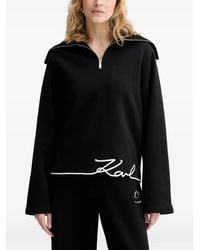 KARL LAGERFELD - Logo-Embroidered Half-Zip Hoodie - Lyst