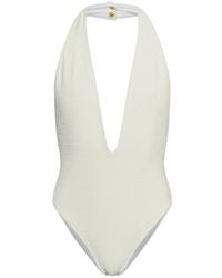 Balmain - Monogram-Jacquard Halterneck Swimsuit - Lyst