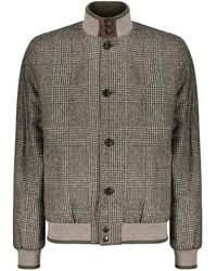 Fedeli - Knitted-Collar Check-Pattern Bomber Jacket - Lyst