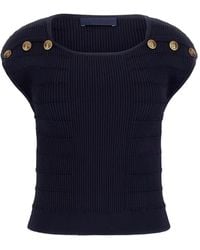Guess - Button-Embellished Ribbed Sweater Top - Lyst