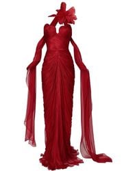 IRIS SERBAN - Ruched Floral-Detail Maxi Dress - Lyst