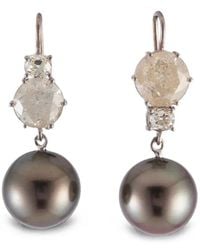 Sylva & Cie - Diamond And Pearl Drop Earrings - Lyst