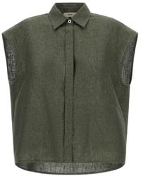 Herno - Sleeveless Lightweight Linen Slightly Cropped Shirt With Logo Plate - Lyst