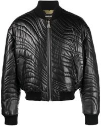 Roberto Cavalli - Stripe-quilted Leather Bomber Jacket - Lyst