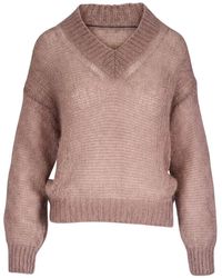 Brunello Cucinelli - V-Neck Open-Knit Sweater - Lyst