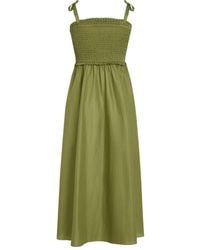 KARL LAGERFELD - Midi Dress With Smocked Bodice And Square Neckline - Lyst