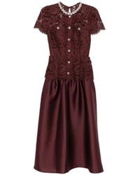 Self-Portrait - Lace-Panelled Belted Midi Dress - Lyst