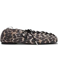 Ganni - Leopard-Print Denim Ballet Flats - Lyst