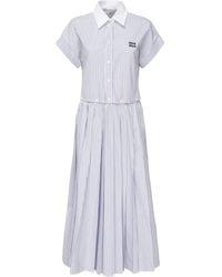Miu Miu - Robe Mi-Longue Plissée À Rayures - Lyst