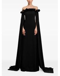 Cristallini - Robe Longue Coupe Trapèze À Manches Cape Et Appliqués Fleuris - Lyst