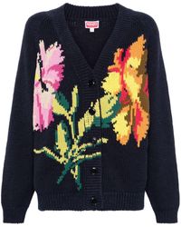 KENZO - Drawn Flowers Intarsia-knit Cardigan - Lyst