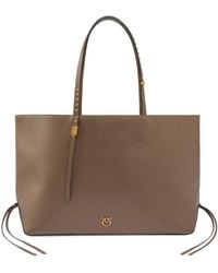 Pinko - Medium Leather Shopper Bag With Metal Details - Lyst