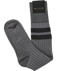 Alto Milano - Caramba Ribbed-Knit Glitter-Stripe Socks - Lyst