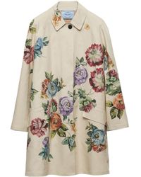 Prada - Floral-print Single-breasted Coat - Lyst
