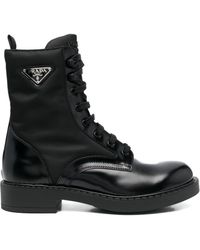 Prada Leren Combat Boots - Zwart