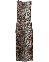 Ganni - Robe mi-longue à imprimé léopard - Lyst