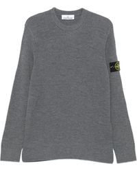 Stone Island - Ribgebreide Trui Met Logopatch - Lyst