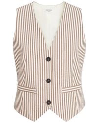 Brunello Cucinelli - Techno-Cotton Striped Seersucker Vest With Monili - Lyst