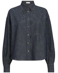 Brunello Cucinelli - Chemise En Jean À Col À Finitions Scintillantes - Lyst