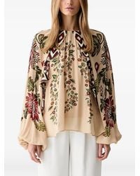 FARM Rio - Floral-Print Ruffled Blouse - Lyst