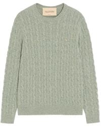 Valentino Garavani - Cable-Knit Wool Sweater With Vlogo - Lyst