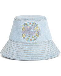 Etro - Denim Bucket Hat With Embroidery - Lyst