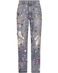 Dolce & Gabbana - Embellished Straight-leg Jeans - Lyst