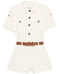 Self-Portrait - Button-Fastening Short-Sleeve Denim Playsuit - Lyst
